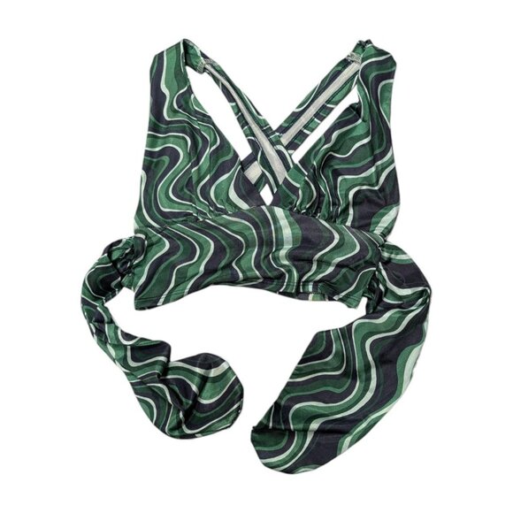 Green and black swirl print cropped wrap top - Picture 1 of 1